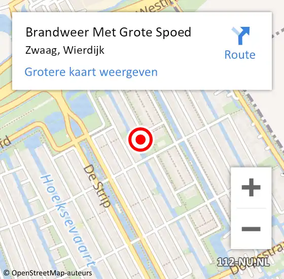 Locatie op kaart van de 112 melding: Brandweer Met Grote Spoed Naar Zwaag, Wierdijk op 14 september 2017 09:07