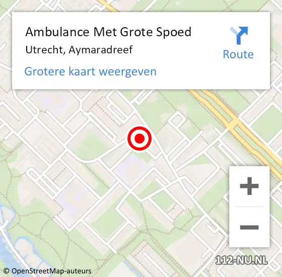 Locatie op kaart van de 112 melding: Ambulance Met Grote Spoed Naar Utrecht, Aymaradreef op 14 september 2017 09:14