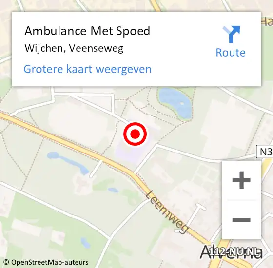 Locatie op kaart van de 112 melding: Ambulance Met Spoed Naar Wijchen, Veenseweg op 14 september 2017 10:08