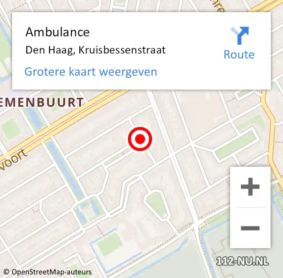 Locatie op kaart van de 112 melding: Ambulance Den Haag, Kruisbessenstraat op 14 september 2017 11:41
