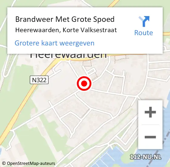 Locatie op kaart van de 112 melding: Brandweer Met Grote Spoed Naar Heerewaarden, Korte Valksestraat op 14 september 2017 12:40