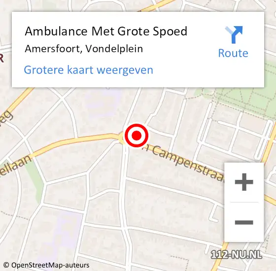 Locatie op kaart van de 112 melding: Ambulance Met Grote Spoed Naar Amersfoort, Vondelplein op 14 september 2017 13:41