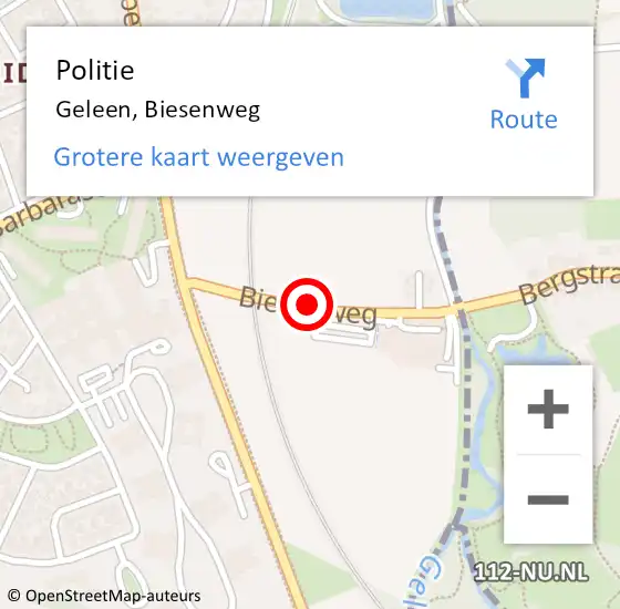 Locatie op kaart van de 112 melding: Politie Geleen, Biesenweg op 14 september 2017 13:51