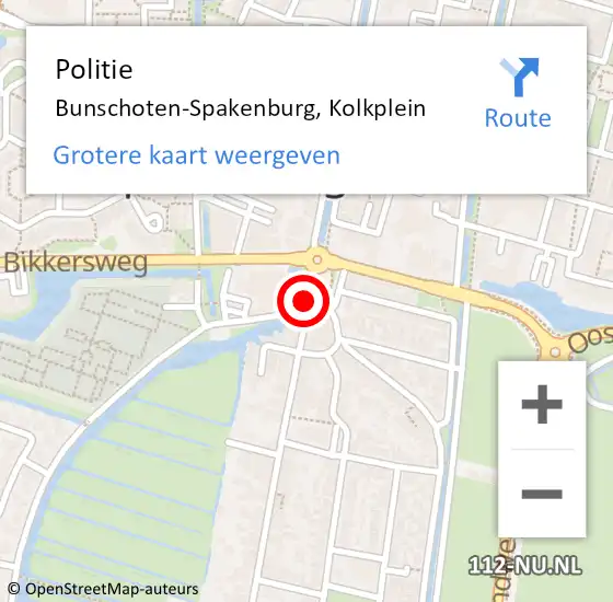 Locatie op kaart van de 112 melding: Politie Bunschoten-Spakenburg, Kolkplein op 14 september 2017 14:00