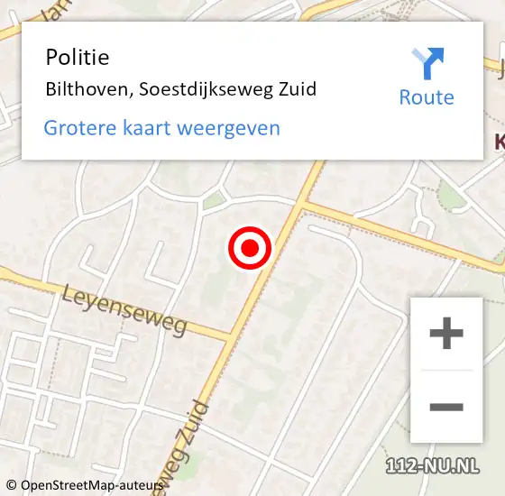 Locatie op kaart van de 112 melding: Politie Bilthoven, Soestdijkseweg Zuid op 14 september 2017 14:25