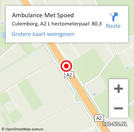 Locatie op kaart van de 112 melding: Ambulance Met Spoed Naar Vught, A2 hectometerpaal: 121,2 op 14 september 2017 15:15