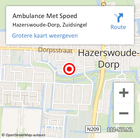 Locatie op kaart van de 112 melding: Ambulance Met Spoed Naar Hazerswoude-Dorp, Zuidsingel op 14 september 2017 15:37