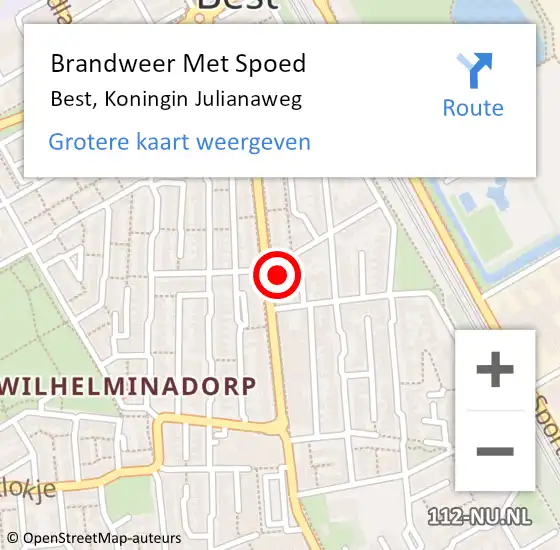 Locatie op kaart van de 112 melding: Brandweer Met Spoed Naar Best, Koningin Julianaweg op 14 september 2017 15:40