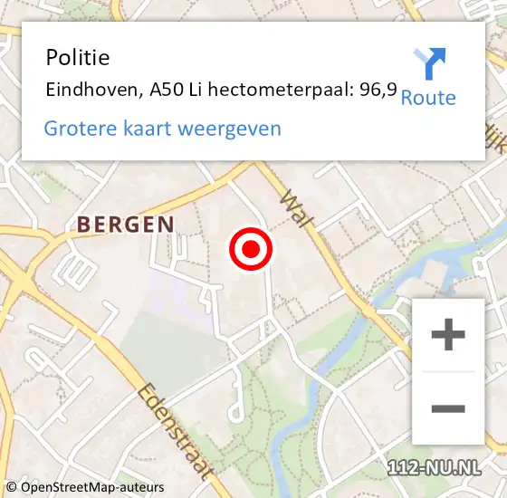Locatie op kaart van de 112 melding: Politie Eindhoven, A58 Li hectometerpaal: 12,9 op 14 september 2017 15:54