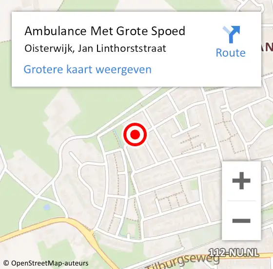 Locatie op kaart van de 112 melding: Ambulance Met Grote Spoed Naar Oisterwijk, Jan Linthorststraat op 14 september 2017 16:13