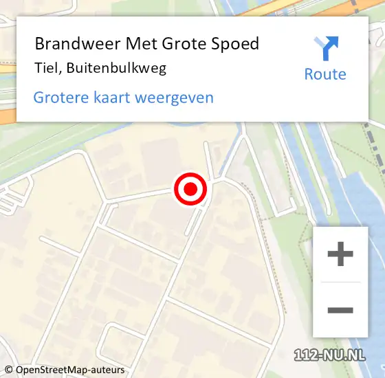 Locatie op kaart van de 112 melding: Brandweer Met Grote Spoed Naar Tiel, Buitenbulkweg op 14 september 2017 18:24