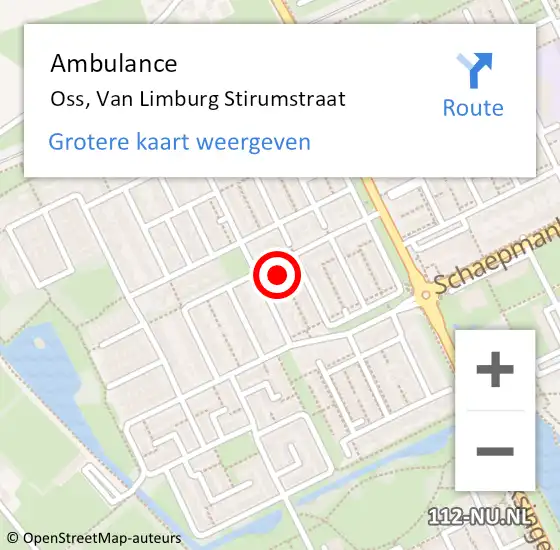 Locatie op kaart van de 112 melding: Ambulance Oss, Van Limburg Stirumstraat op 14 september 2017 18:48