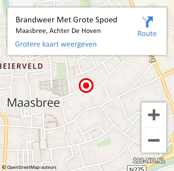 Locatie op kaart van de 112 melding: Brandweer Met Grote Spoed Naar Maasbree, Achter De Hoven op 14 september 2017 19:03