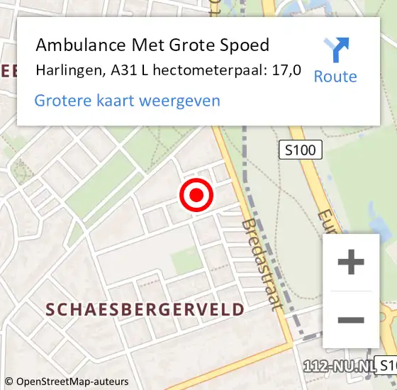 Locatie op kaart van de 112 melding: Ambulance Met Grote Spoed Naar Harlingen, A31 L hectometerpaal: 17,0 op 14 september 2017 19:25