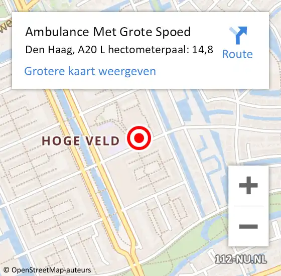 Locatie op kaart van de 112 melding: Ambulance Met Grote Spoed Naar Den Haag, A20 L hectometerpaal: 14,8 op 14 september 2017 20:31