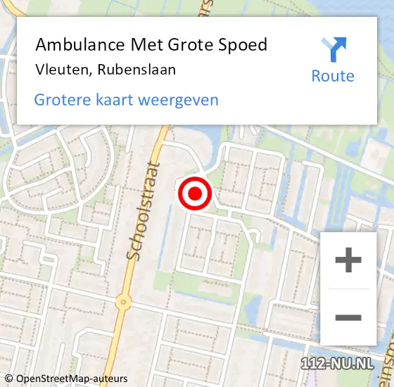 Locatie op kaart van de 112 melding: Ambulance Met Grote Spoed Naar Vleuten, Rubenslaan op 14 september 2017 20:58