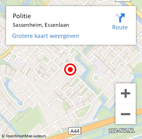 Locatie op kaart van de 112 melding: Politie Sassenheim, Essenlaan op 14 september 2017 21:24