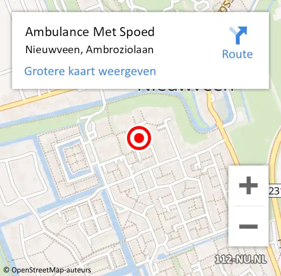 Locatie op kaart van de 112 melding: Ambulance Met Spoed Naar Nieuwveen, Ambroziolaan op 14 september 2017 21:25