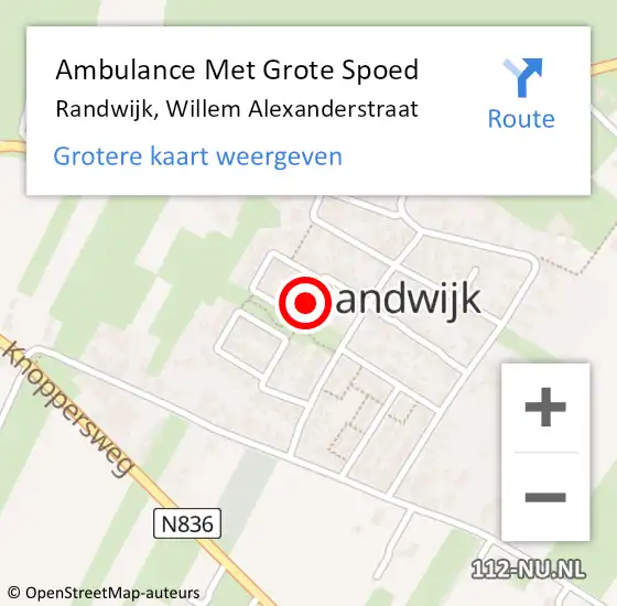 Locatie op kaart van de 112 melding: Ambulance Met Grote Spoed Naar Randwijk, Willem Alexanderstraat op 1 februari 2014 16:17