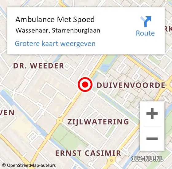 Locatie op kaart van de 112 melding: Ambulance Met Spoed Naar Wassenaar, Starrenburglaan op 14 september 2017 21:42