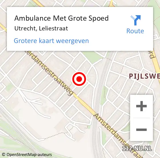 Locatie op kaart van de 112 melding: Ambulance Met Grote Spoed Naar Utrecht, Leliestraat op 14 september 2017 23:02