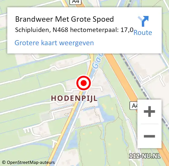 Locatie op kaart van de 112 melding: Brandweer Met Grote Spoed Naar Schipluiden, N468 hectometerpaal: 17,0 op 15 september 2017 00:20