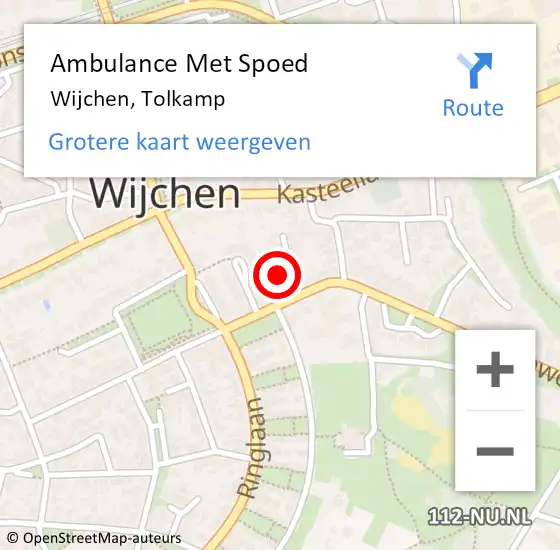 Locatie op kaart van de 112 melding: Ambulance Met Spoed Naar Wijchen, Tolkamp op 15 september 2017 05:17