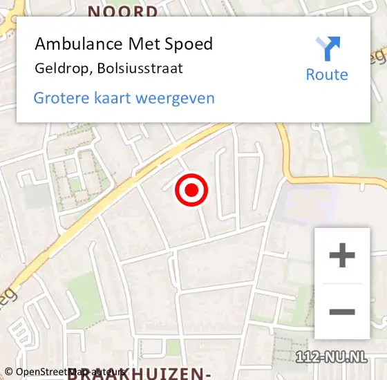 Locatie op kaart van de 112 melding: Ambulance Met Spoed Naar Geldrop, Bolsiusstraat op 15 september 2017 06:31