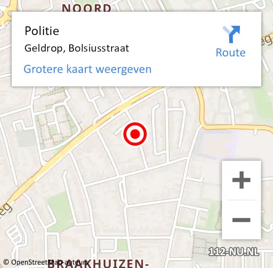 Locatie op kaart van de 112 melding: Politie Geldrop, Bolsiusstraat op 15 september 2017 06:32