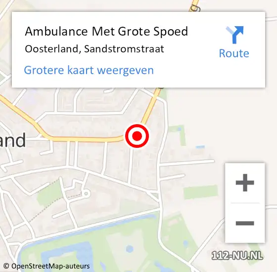 Locatie op kaart van de 112 melding: Ambulance Met Grote Spoed Naar Oosterland, Sandstromstraat op 15 september 2017 07:19