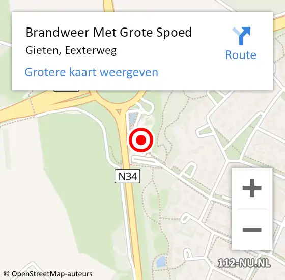 Locatie op kaart van de 112 melding: Brandweer Met Grote Spoed Naar Gieten, Eexterweg op 15 september 2017 07:36