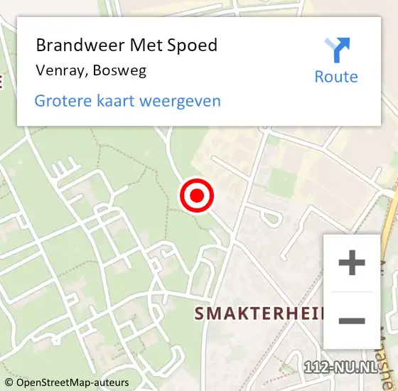 Locatie op kaart van de 112 melding: Brandweer Met Spoed Naar Venray, Bosweg op 15 september 2017 08:12