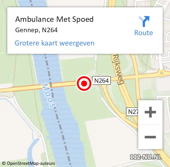 Locatie op kaart van de 112 melding: Ambulance Met Spoed Naar Gennep, N264 op 15 september 2017 08:20