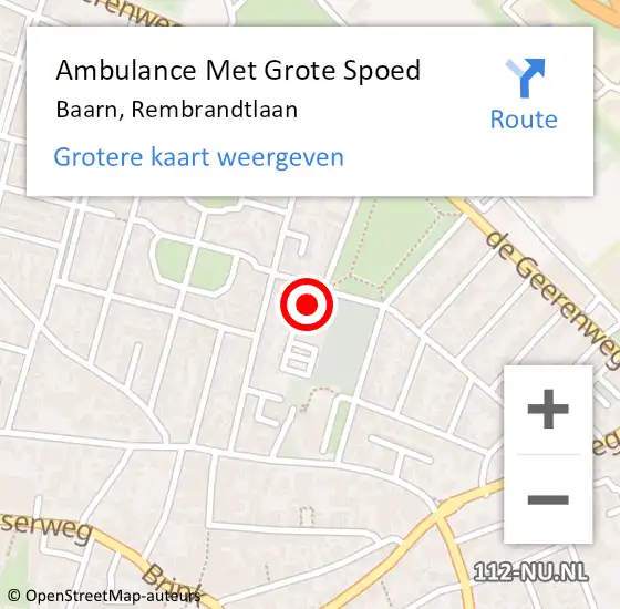 Locatie op kaart van de 112 melding: Ambulance Met Grote Spoed Naar Baarn, Rembrandtlaan op 15 september 2017 09:28