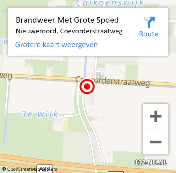 Locatie op kaart van de 112 melding: Brandweer Met Grote Spoed Naar Nieuweroord, Coevorderstraatweg op 15 september 2017 09:41