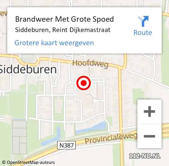 Locatie op kaart van de 112 melding: Brandweer Met Grote Spoed Naar Siddeburen, Reint Dijkemastraat op 15 september 2017 10:11