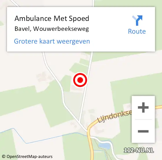 Locatie op kaart van de 112 melding: Ambulance Met Spoed Naar Bavel, Wouwerbeekseweg op 15 september 2017 10:19