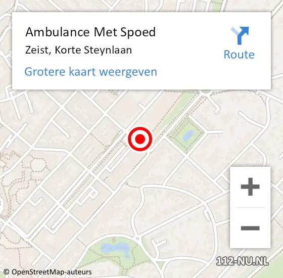 Locatie op kaart van de 112 melding: Ambulance Met Spoed Naar Zeist, Korte Steynlaan op 15 september 2017 13:17