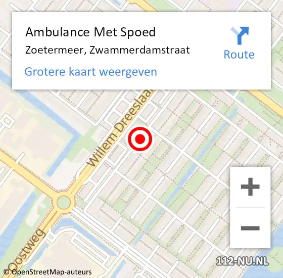 Locatie op kaart van de 112 melding: Ambulance Met Spoed Naar Zoetermeer, Zwammerdamstraat op 15 september 2017 14:27