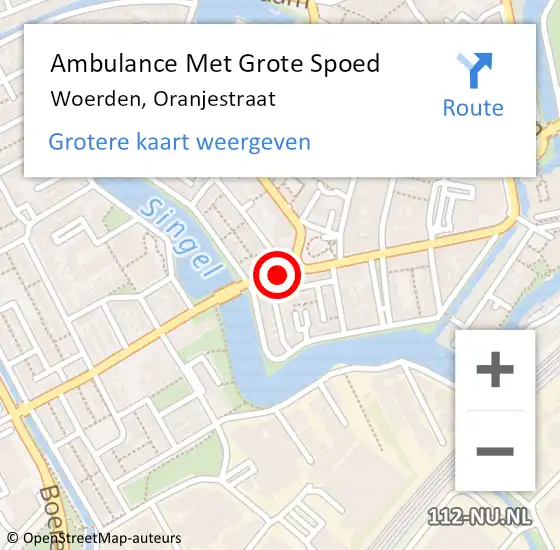 Locatie op kaart van de 112 melding: Ambulance Met Grote Spoed Naar Woerden, Oranjestraat op 15 september 2017 14:29