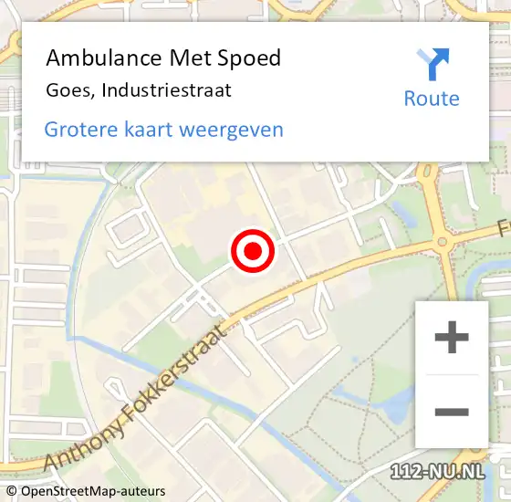 Locatie op kaart van de 112 melding: Ambulance Met Spoed Naar Goes, Industriestraat op 15 september 2017 15:45