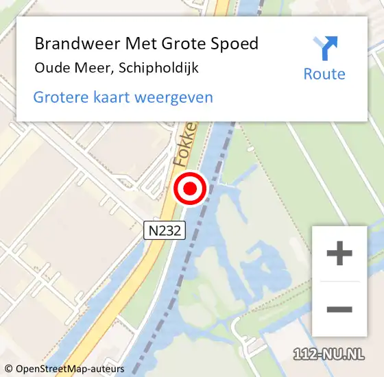 Locatie op kaart van de 112 melding: Brandweer Met Grote Spoed Naar Oude Meer, Schipholdijk op 15 september 2017 16:22