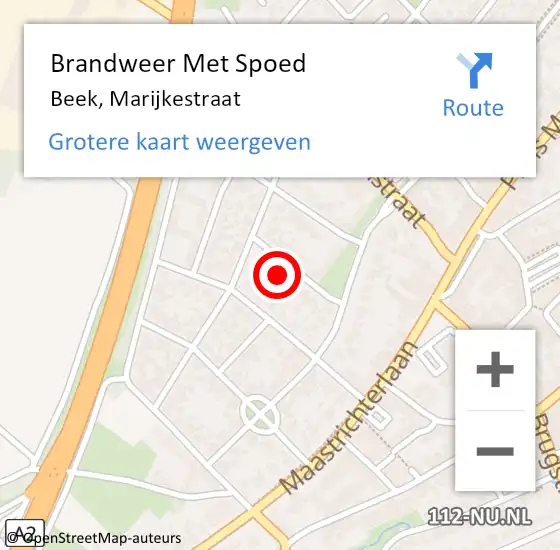 Locatie op kaart van de 112 melding: Brandweer Met Spoed Naar Beek, Marijkestraat op 15 september 2017 17:02