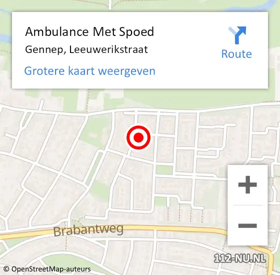 Locatie op kaart van de 112 melding: Ambulance Met Spoed Naar Gennep, Leeuwerikstraat op 15 september 2017 19:54