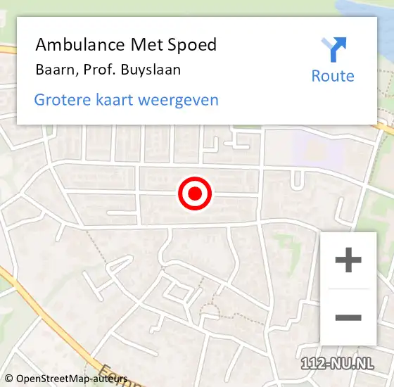 Locatie op kaart van de 112 melding: Ambulance Met Spoed Naar Baarn, Prof. Buyslaan op 15 september 2017 20:17