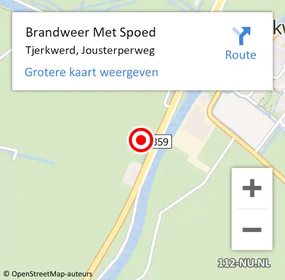 Locatie op kaart van de 112 melding: Brandweer Met Spoed Naar Tjerkwerd, Jousterperweg op 15 september 2017 20:21