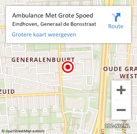 Locatie op kaart van de 112 melding: Ambulance Met Grote Spoed Naar Eindhoven, Generaal de Bonsstraat op 15 september 2017 21:34