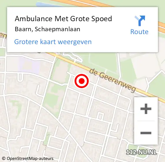 Locatie op kaart van de 112 melding: Ambulance Met Grote Spoed Naar Baarn, Schaepmanlaan op 15 september 2017 21:36