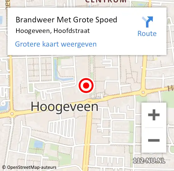 Locatie op kaart van de 112 melding: Brandweer Met Grote Spoed Naar Hoogeveen, Hoofdstraat op 15 september 2017 22:33