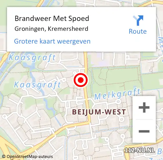 Locatie op kaart van de 112 melding: Brandweer Met Spoed Naar Groningen, Kremersheerd op 15 september 2017 22:58